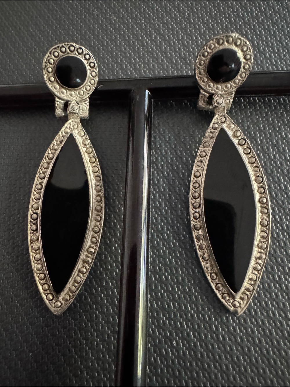 Vintage Black Marquise Drop Earrings Not stamped Not Magnetic